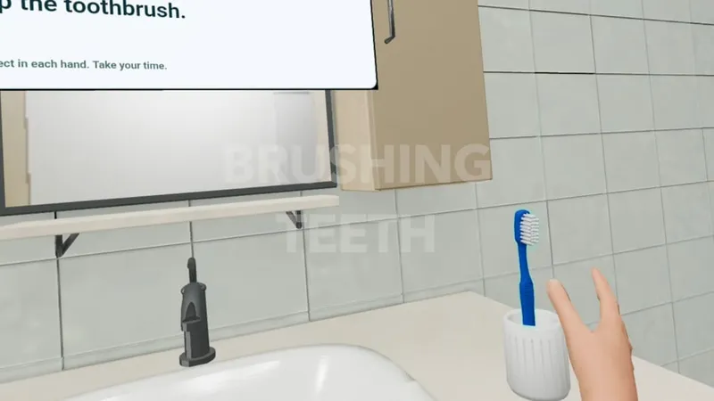 Picking up a toothbrush in CorteXR Studio Brushing Teeth