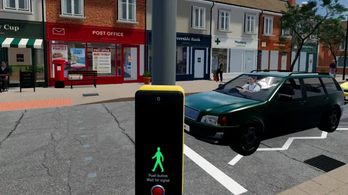 Pedestrian signal and road traffic in a CorteXR Studio street scene
