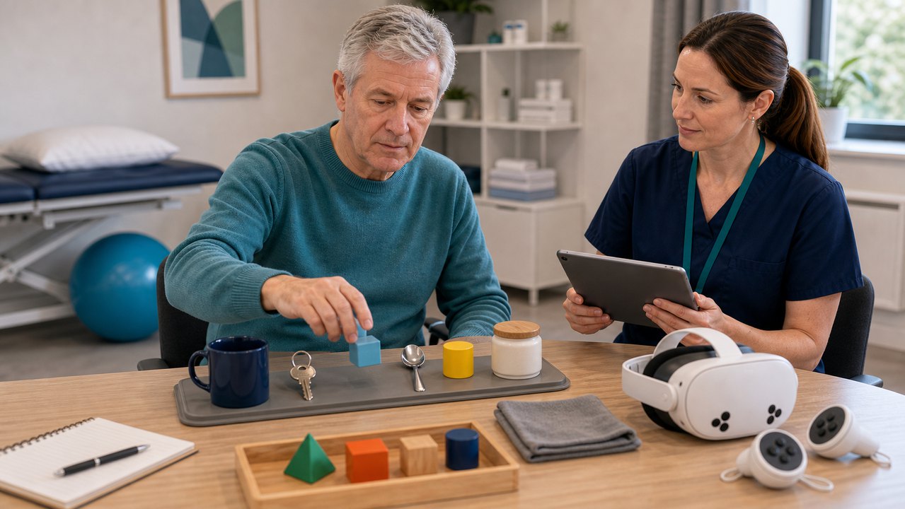 Memory and attention activity using everyday objects in an occupational therapy session