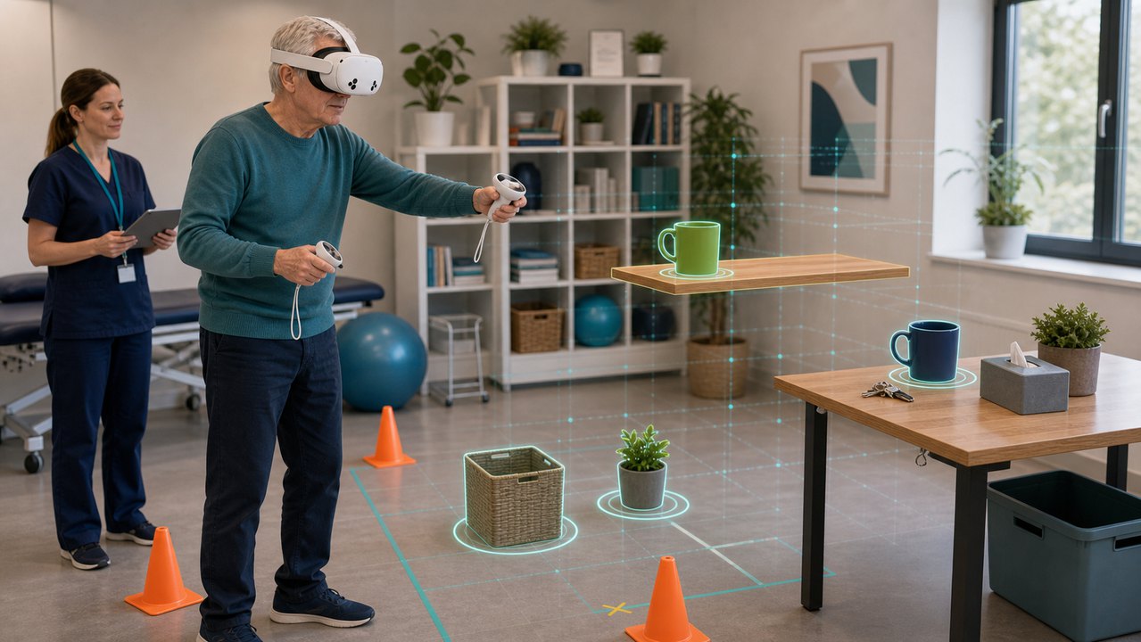 Therapist observing a visual spatial mixed-reality activity with depth cues