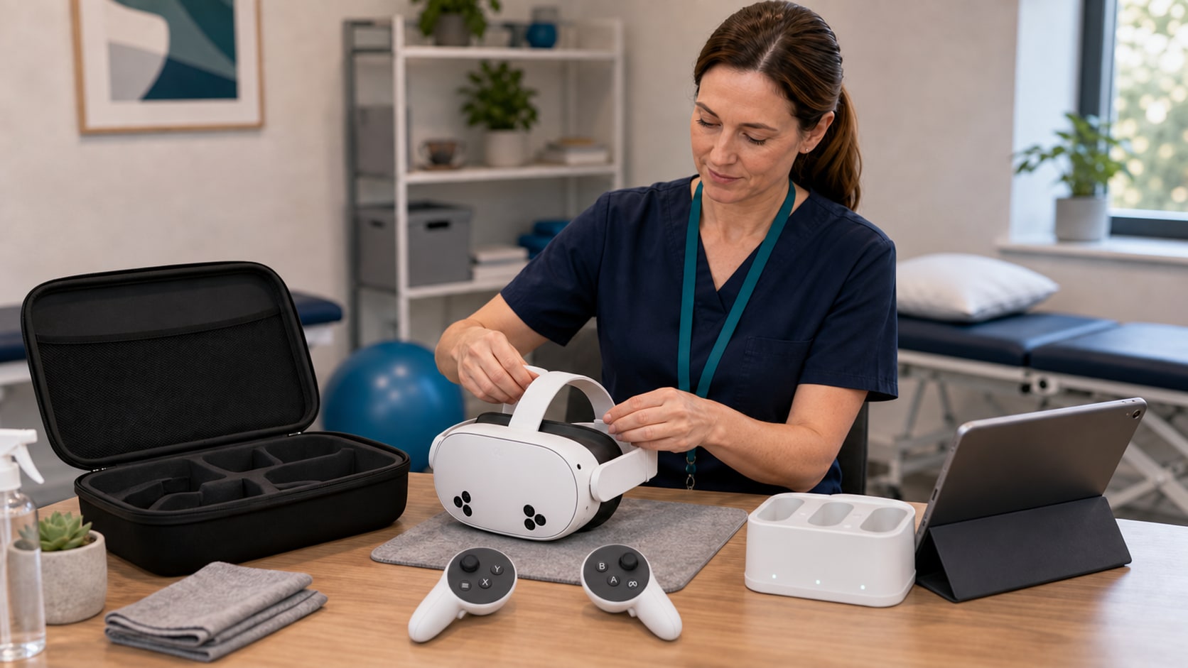 VR headset setup for therapists.